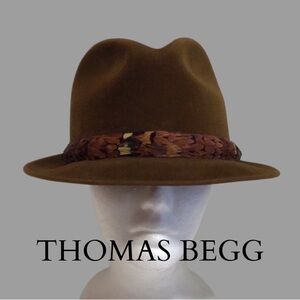 Vintage THOMAS BEGG Coronation Original NY Brown Wool Tribly w/Feather Band